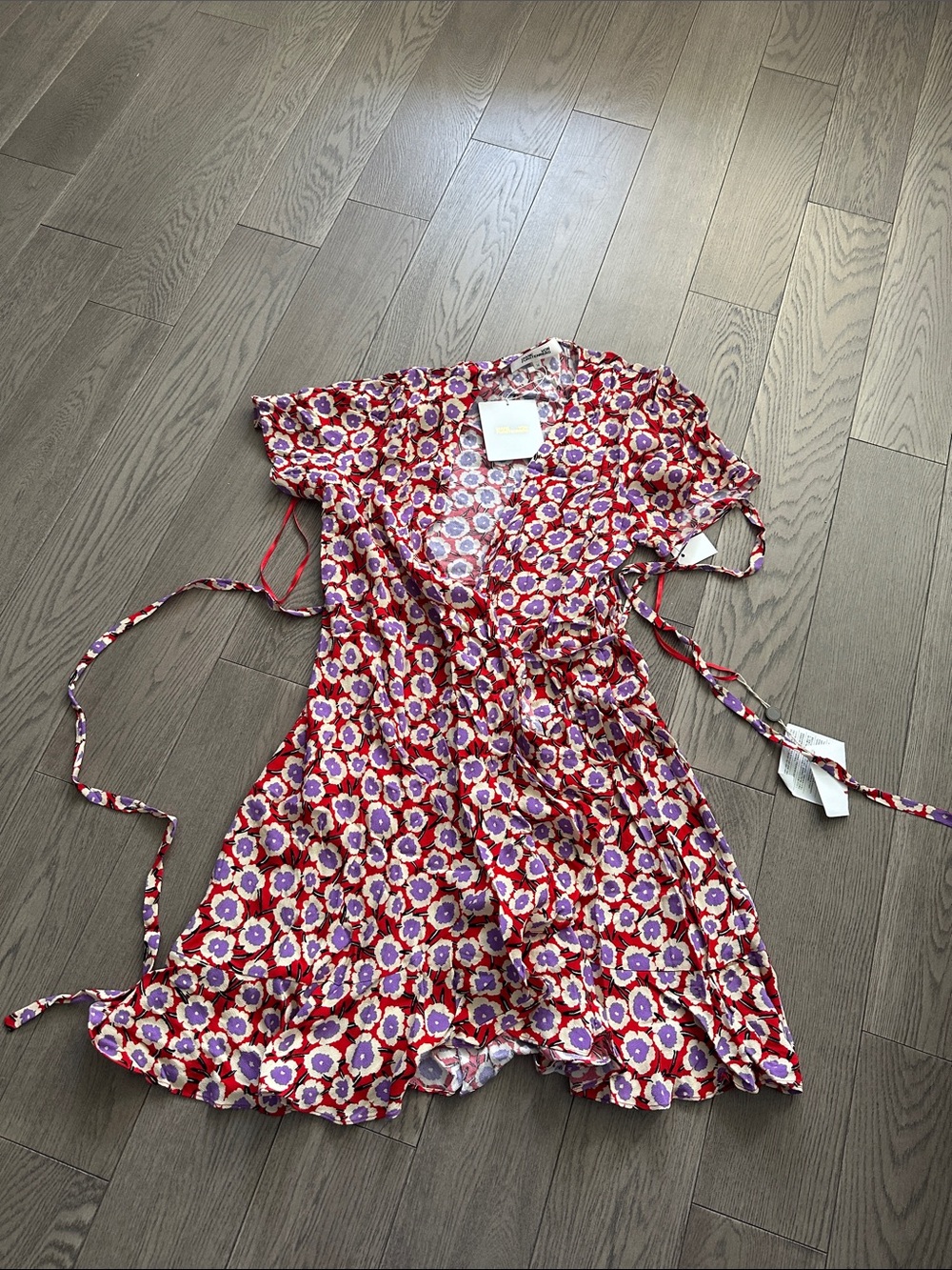 Diane Von Furstenberg Red and Purple Floral Wrap Mini Dress